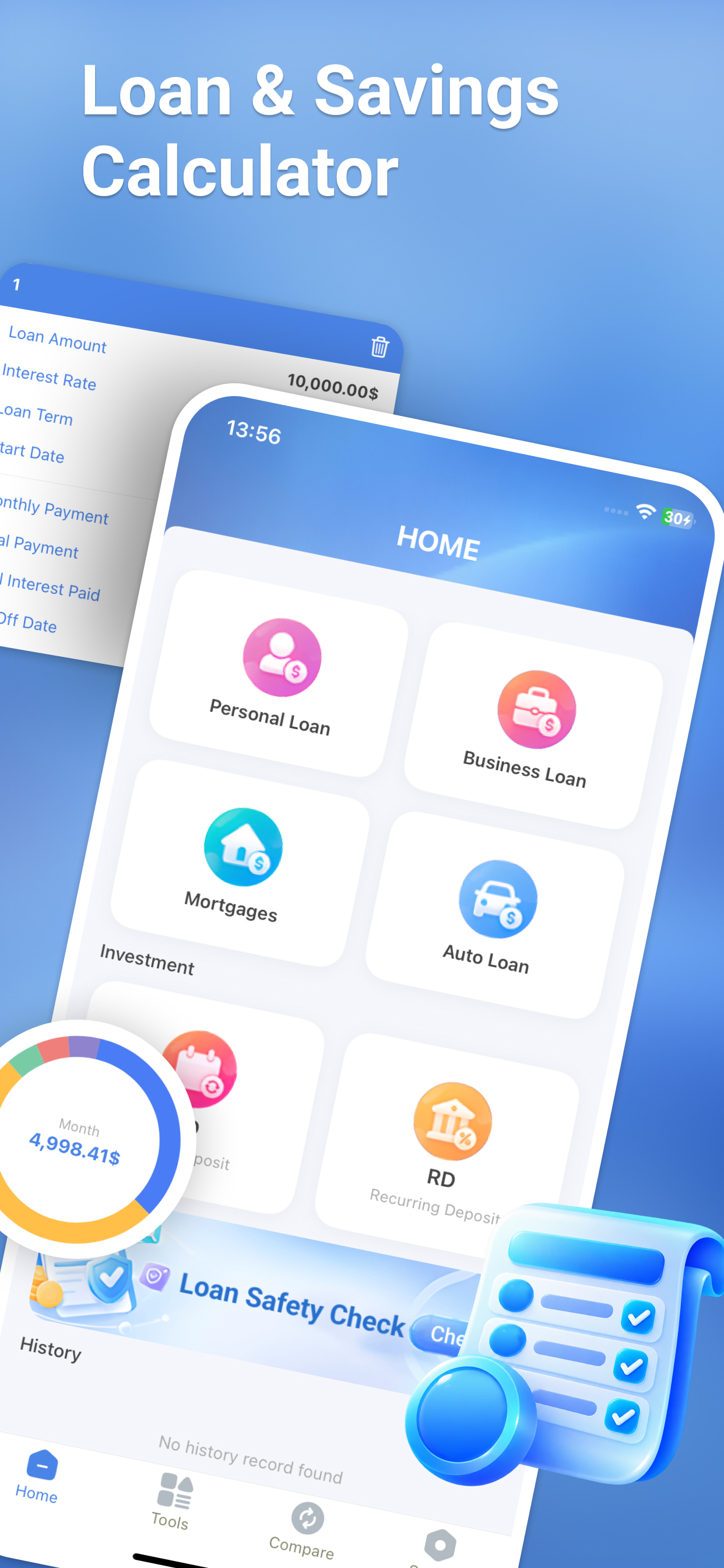 Loan and savings calculator app overview