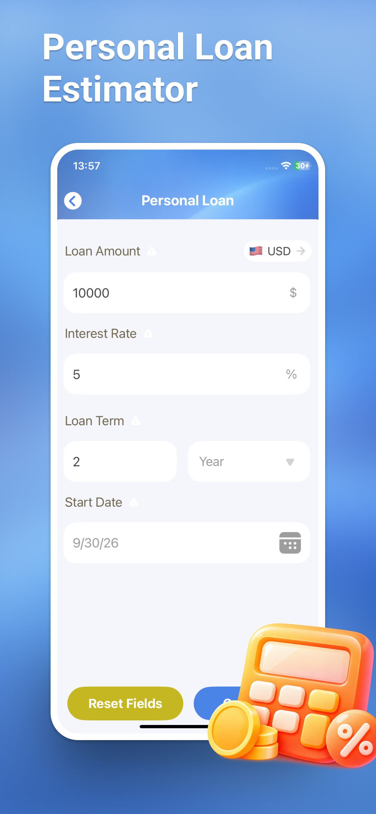 Personal loan estimator inputs