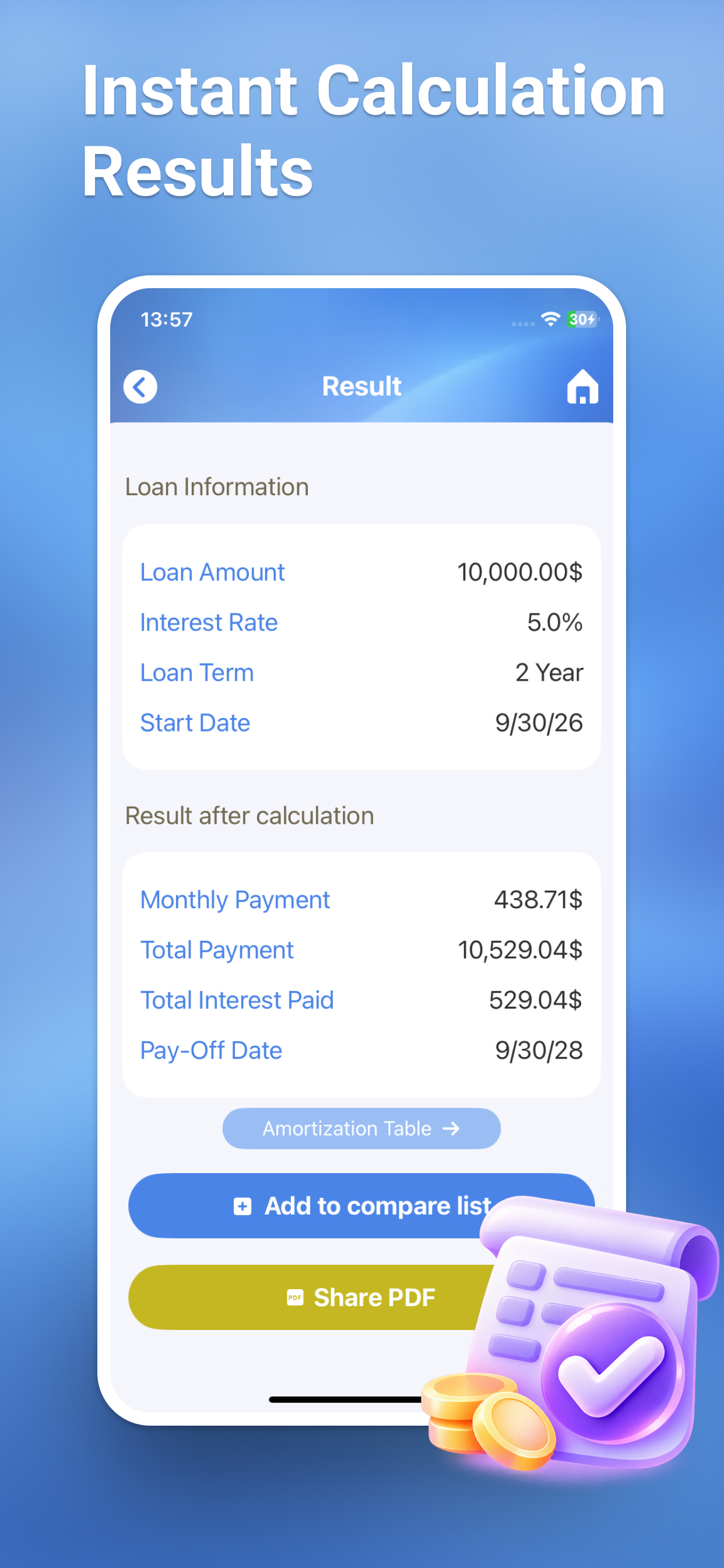 Instant calculation results